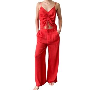 NEW Solid & Striped Cover Up Swim SET Lucia Seersucker Top Cami Pants Coral MED